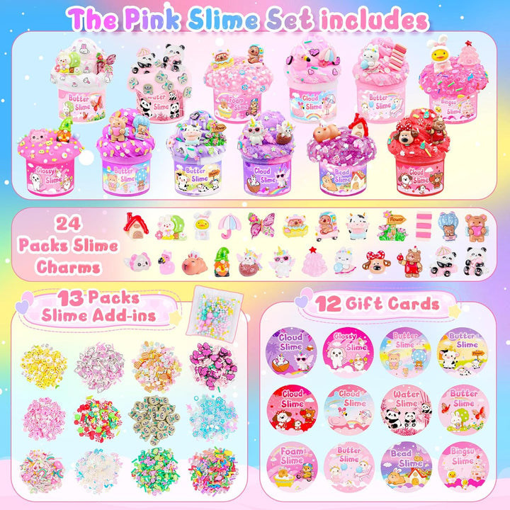 Paquete de 12 slimes, slime rosa para niños, kit de limo de nube de...