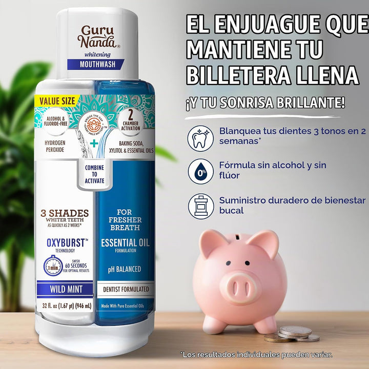 GuruNanda Enjuague Bucal Blanqueador de Doble Barril Oxyburst - Sin...