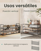 SONGMICS Zapatero, organizador de zapatos de 3 niveles, estante de almacenamiento de metal, vertical o al revés, para 20-24 pares, apilable, para entrada, 11.8 x 46.1 x 21.7 pulgadas, negro ULSA033B01