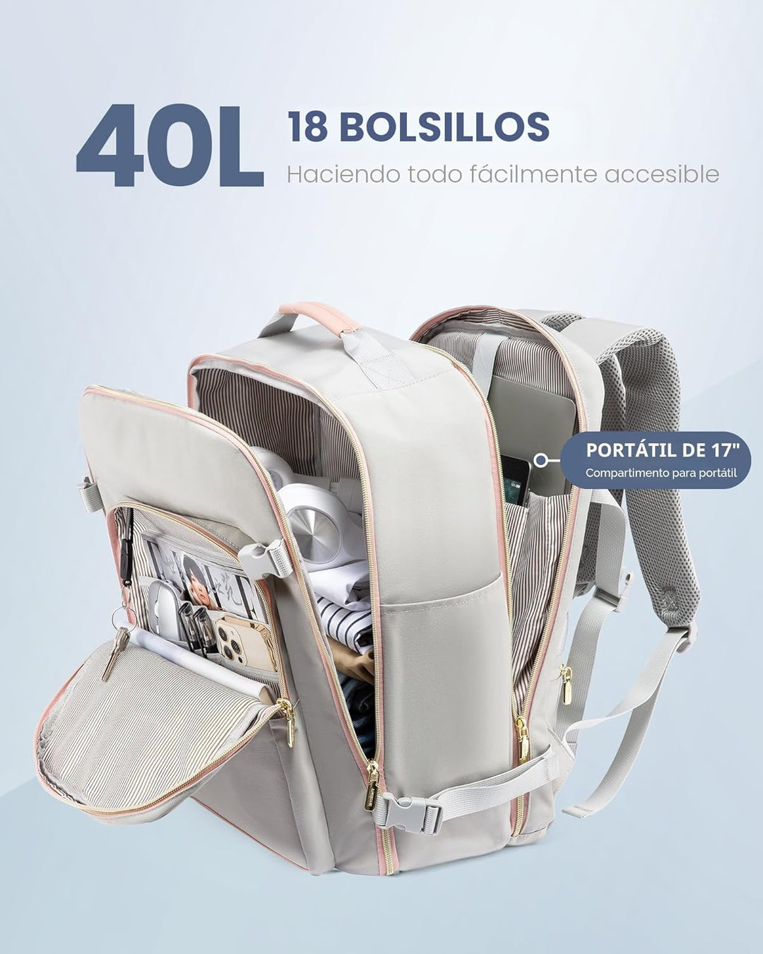 LOVEVOOK Mochila de viaje para mujeres y hombres, 40L, aprobada por...