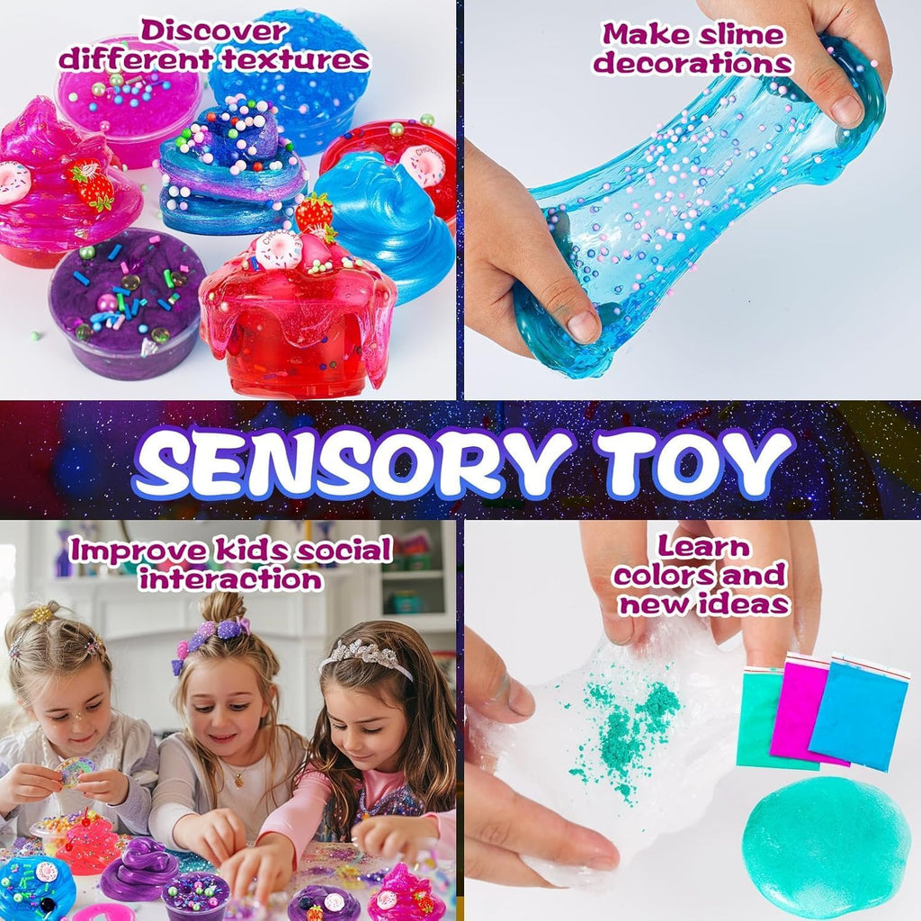 Kit de limo crujiente de unicornio para jardín de frutas, kit de limo brillante para pastel de pantalla de hielo, espuma, cubo de gelatina para recuerdos de fiesta, niños, niñas, cumpleaños, carnaval, tesoro, premios en el aula