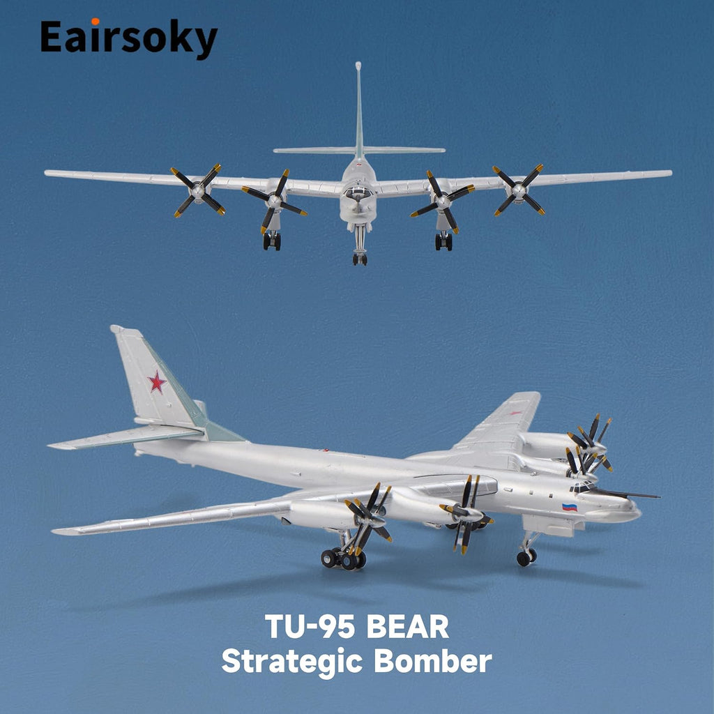 1:200 Escala Tu-95 Bear Bombardero estratégico Modelo de aeronave de fundición a presión Militar Aviones de largo alcance Modelos de aleación para colección o regalo Interchage
