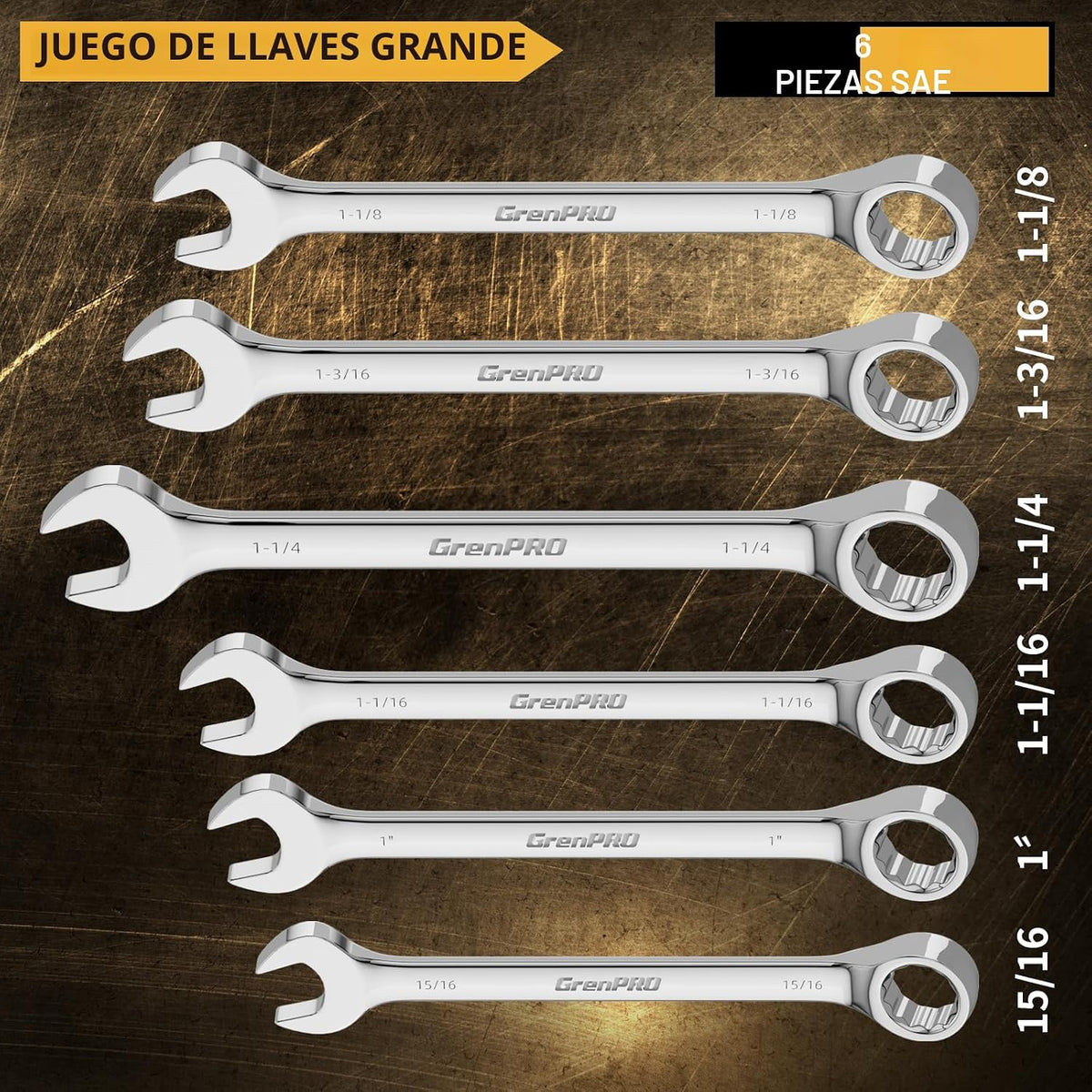 Juego de llaves grandes SAE de 7 piezas, llave de extremo abierto