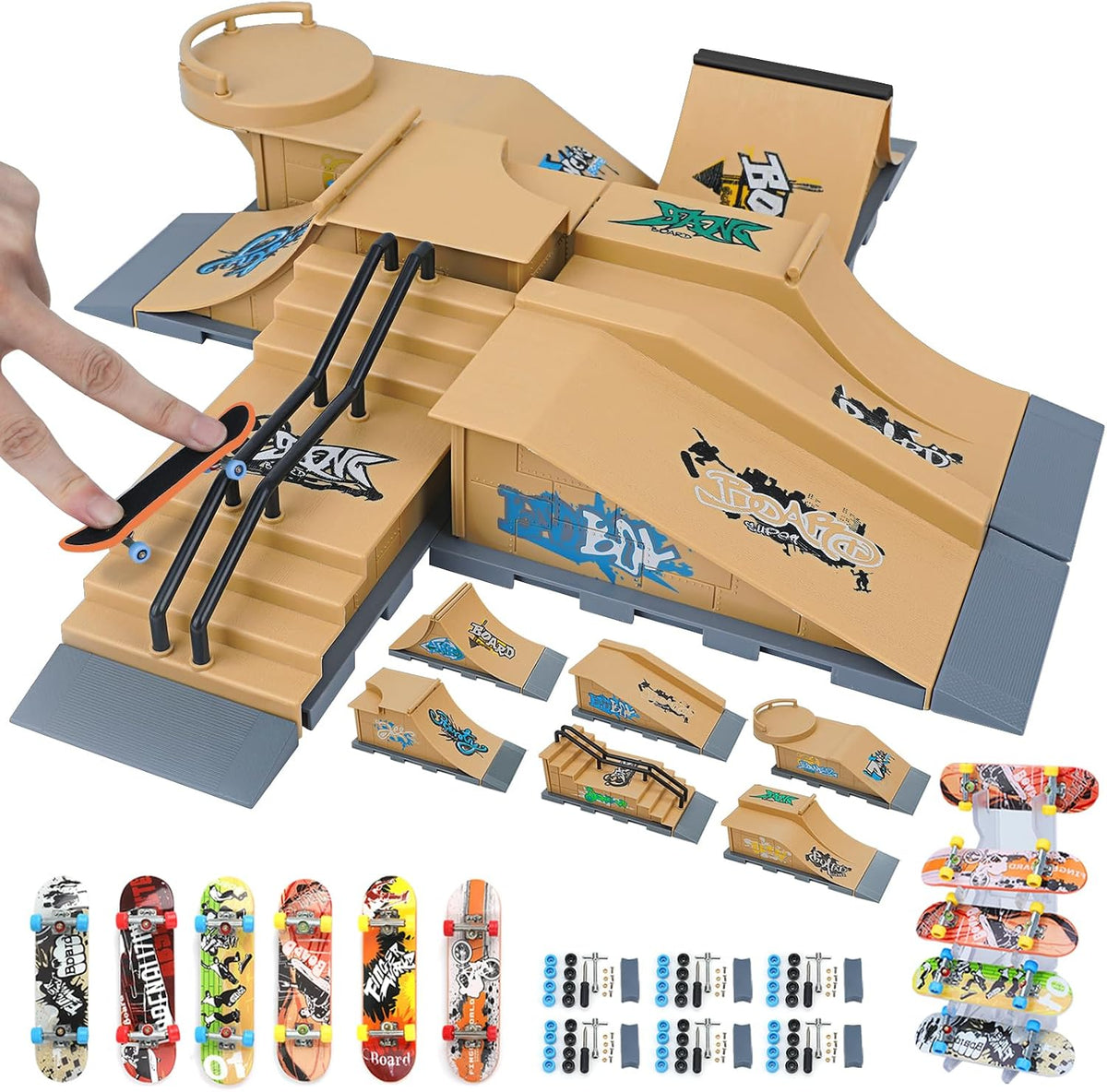 Gr8ware Rampa de Skateboard, Set de Rampa de Skateboard de Dedo 6 en 1, Mini Skatepark para Fingerboard, Parque de Patinaje con Figuras, Skatepark de Fingerboard con Halfpipe y Obstáculos, Juguetes de