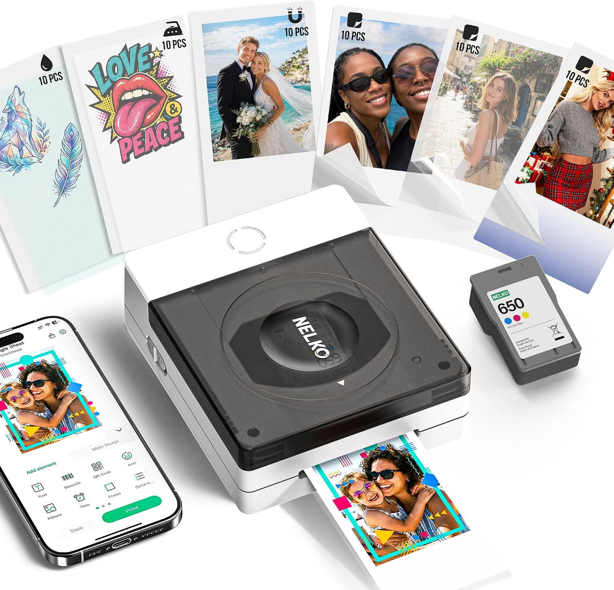 NELKO Flow - Impresora fotográfica de 2 x 3 para imanes y transferencias