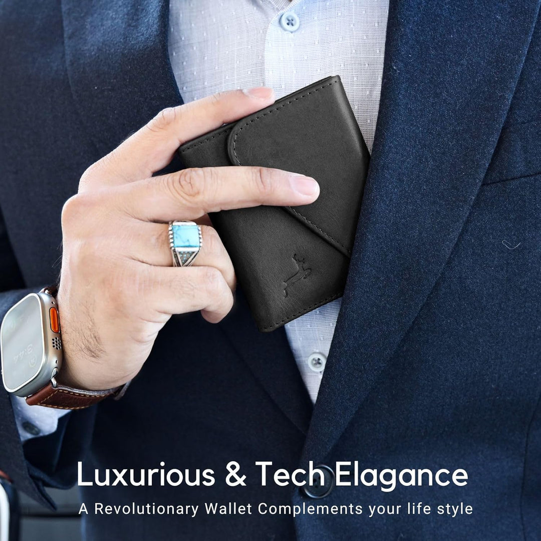 Cartera de cuero de grano completo para hombre, hecha a mano con bl...