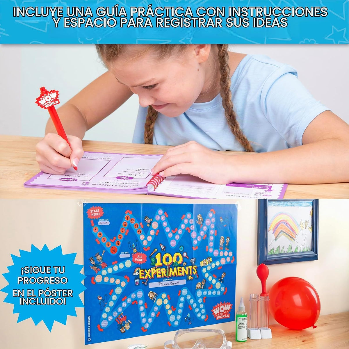¡Impresiona con el mundo! 100 experimentos que impresionan el kit de ciencia de Wow Science de Thames & Kosmos, más de 60 herramientas y materiales, actividades únicas de química, física, biología y