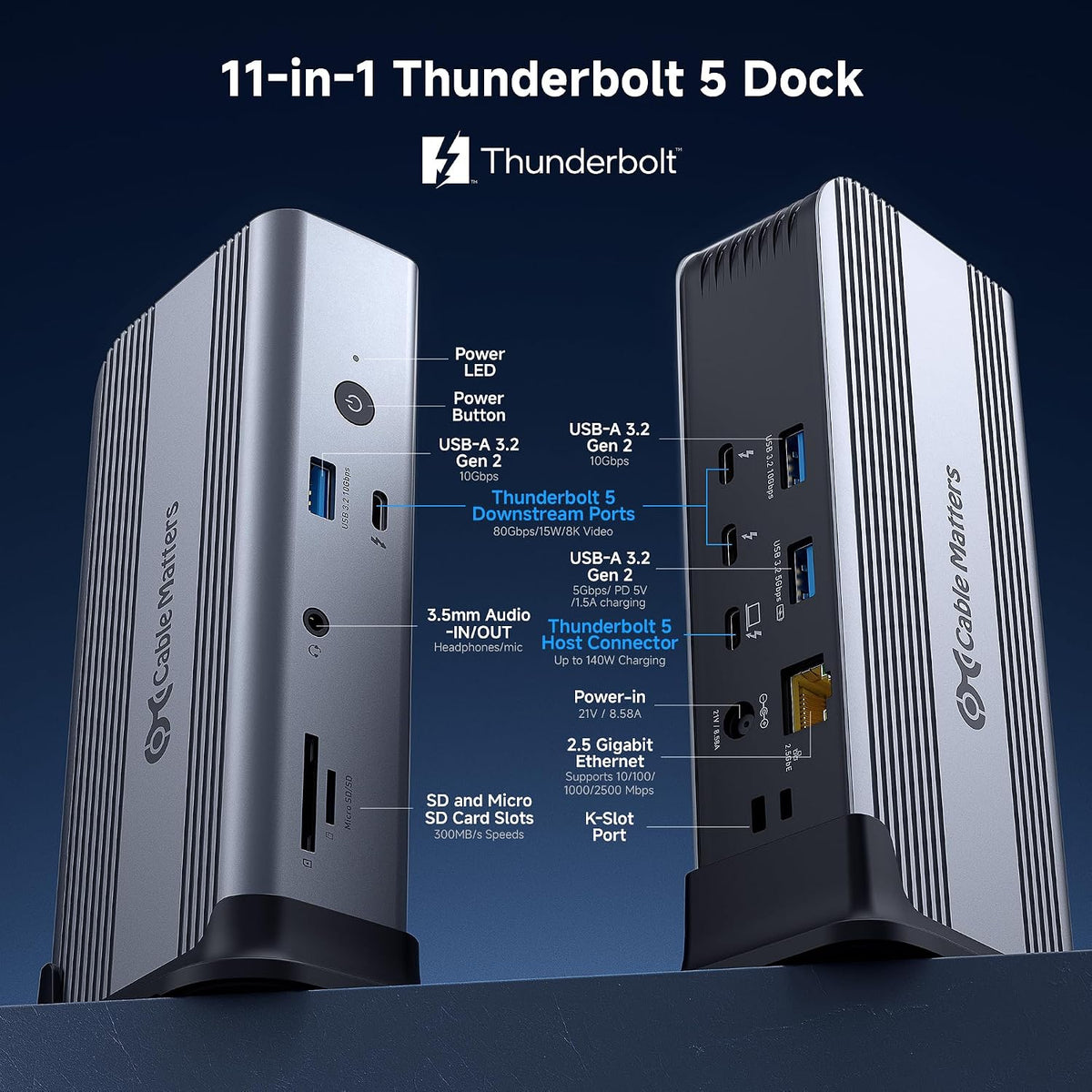 [Certificado Intel] Cable Matters 11 en 1 Thunderbolt 5 Dock con TB Share