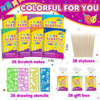 Recuerdos de fiesta para niños 4-8-12: Paquete de 36 manualidades Rainbow Scratch Art