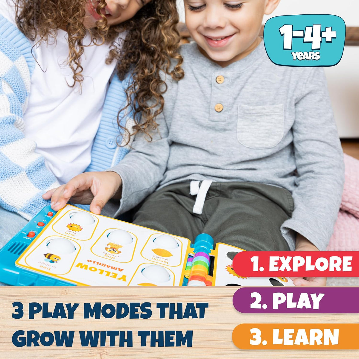 Chuckle & Roar Pop It Book, colores, inglés y español, modo silencioso, 1-4