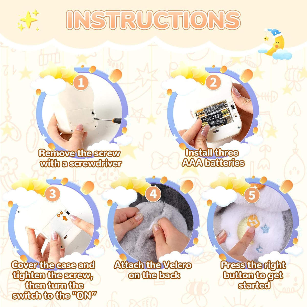 Peluche de pingüino que respira con música suave y ligera para
