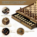 Peradix - Juego de ajedrez magnético y damas de 15 pulgadas con 2 cajones
