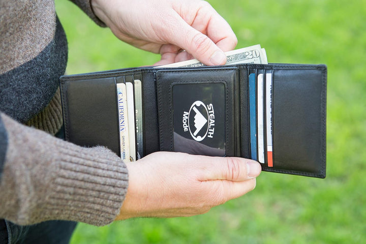 Stealth Mode cartera de cuero RFID plegable para hombres con soport...