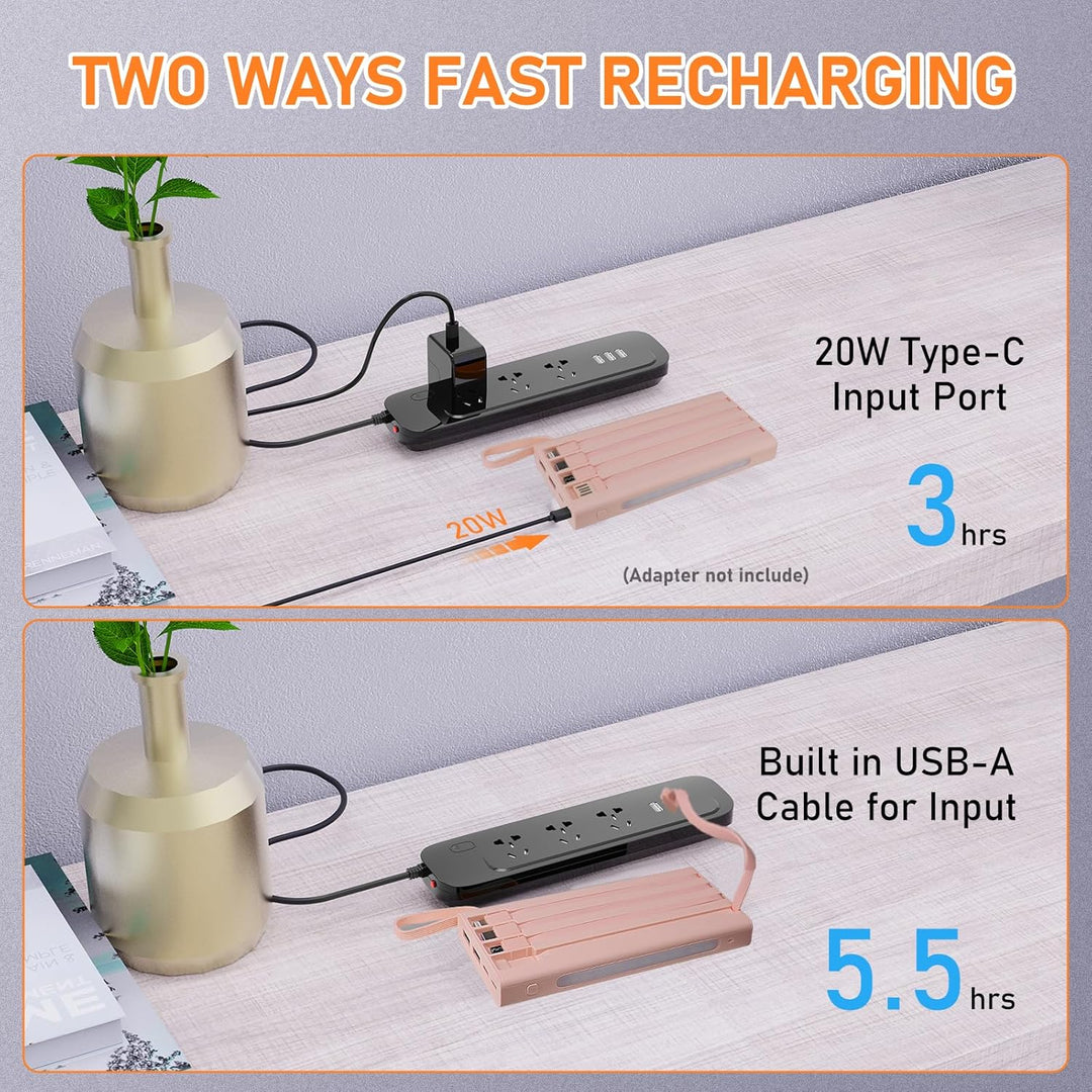 Cargador portátil con cables integrados, banco de energía de 10000...