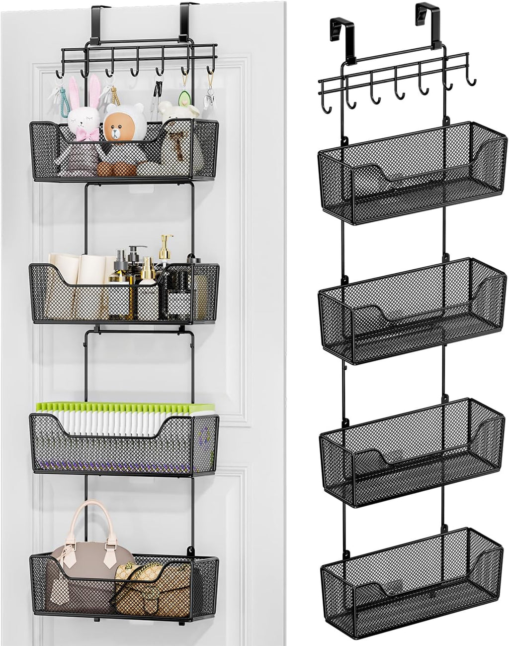 HapiRm Organizador Sobre la Puerta - Organizador de Puerta Colgante con 4 Canastas Metálicas de Gran Capacidad y Gancho Ajustable para Ropa para Baño Dormitorio Cocina Despensa Armario de Cocina
