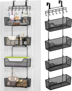 HapiRm Organizador Sobre la Puerta - Organizador de Puerta Colgante con 4 Canastas Metálicas de Gran Capacidad y Gancho Ajustable para Ropa para Baño Dormitorio Cocina Despensa Armario de Cocina