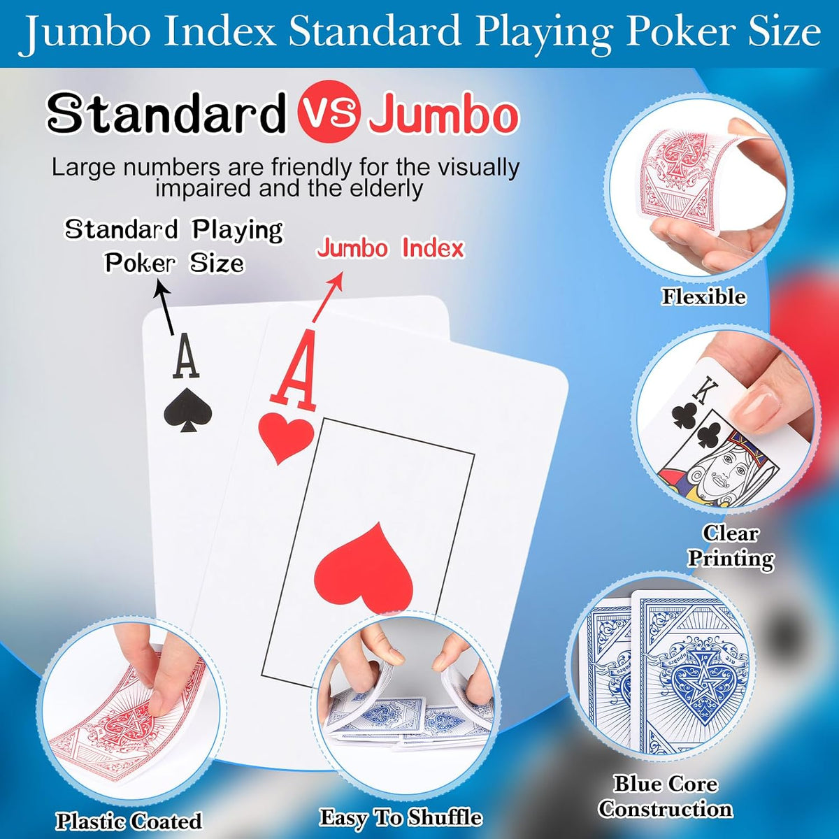 Zubebe Paquete de 96 cartas de juego a granel de cartas de 2.25 x 3.5 pulgadas, tamaño de póquer, índice estándar, rojo y azul, artículo de juego de viaje para actividades, suministros de fiesta