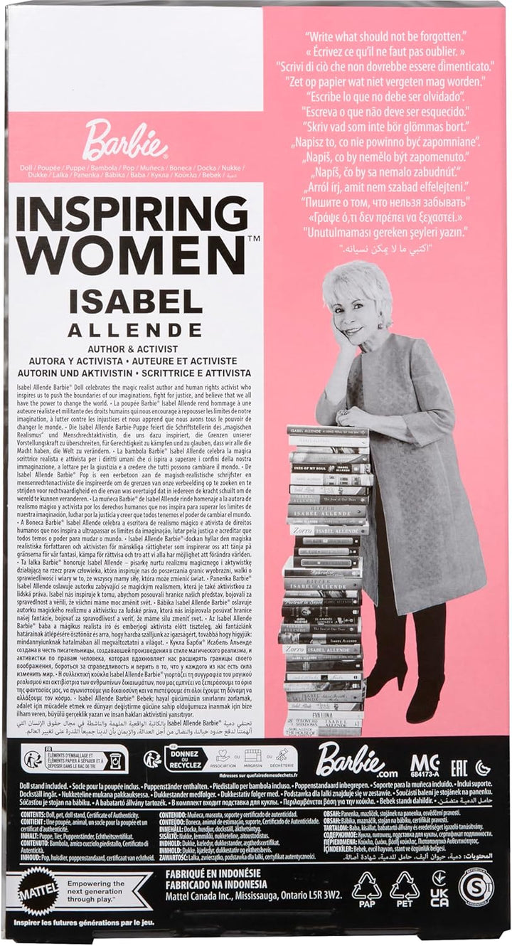 Barbie Muñeca inspiradora para mujer, Isabel Allende coleccionable...