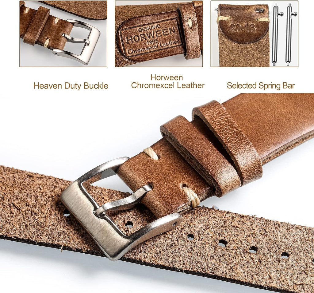 hemsut h Horween - Correas de reloj de cuero para hombre, correa de cuero de liberación rápida para reloj, envoltura de repuesto de 0.71 pulgadas, 0.78 pulgadas, 0.86 pulgadas
