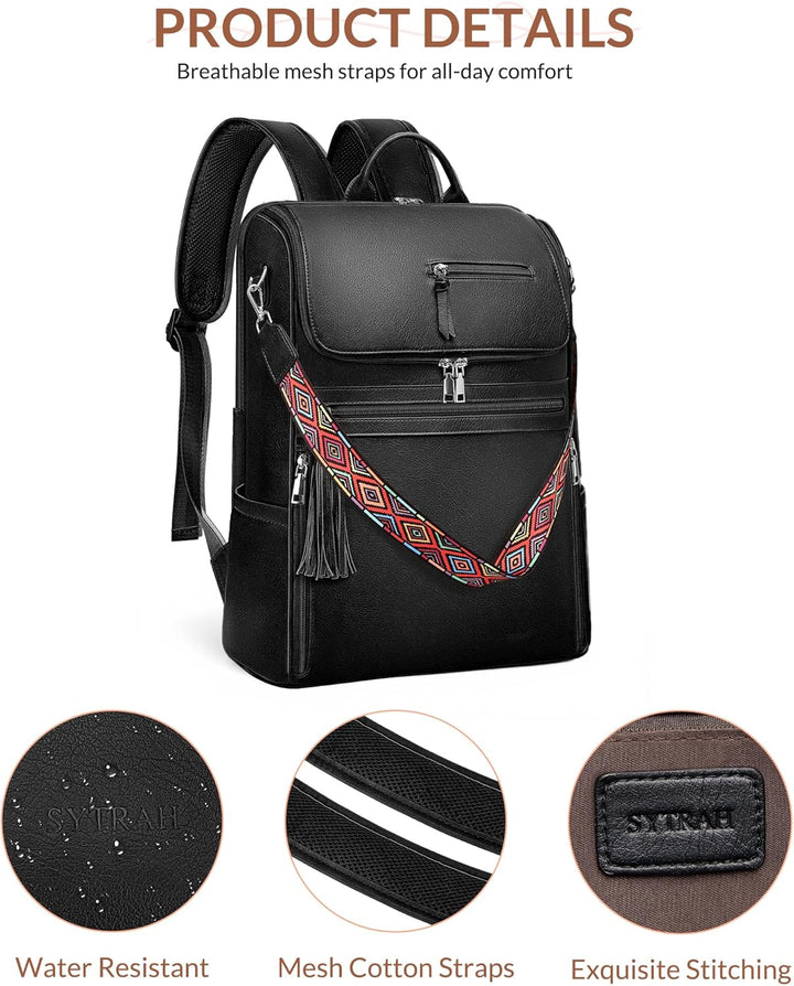 SYTRAH - Mochila de cuero para laptop para mujer, Bolso de laptop d...
