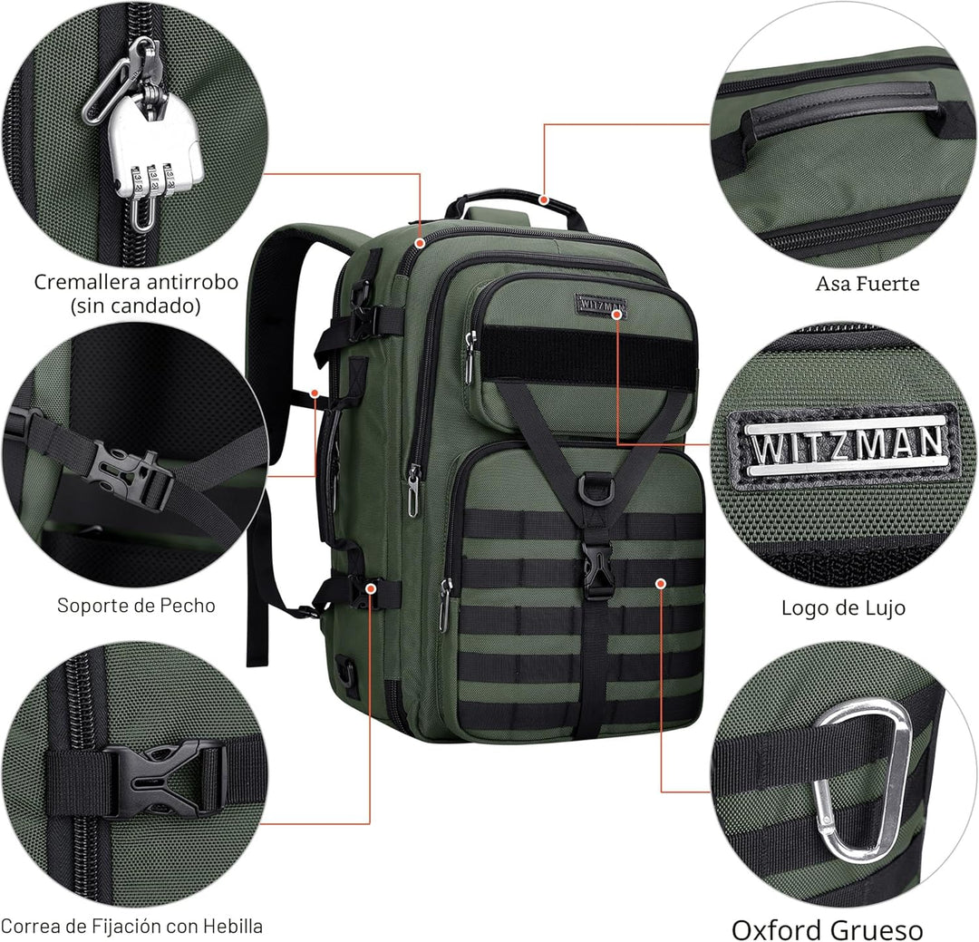 WITZMAN - Mochila de viaje para llevar a bordo para hombres, conver...