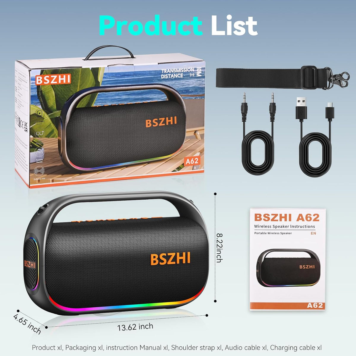 BSZHI Altavoz Bluetooth de 80 W (máximo de 120 W) Fuerte, Altavoces...
