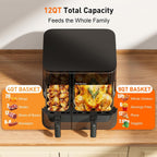 Freidora de aire grande de 12 cuartos con cesta doble (4 QT+8 QT), pantalla táctil digital 13 en 1 con 50 revestimientos de papel, sincronización y funciones duales, horneado, asado