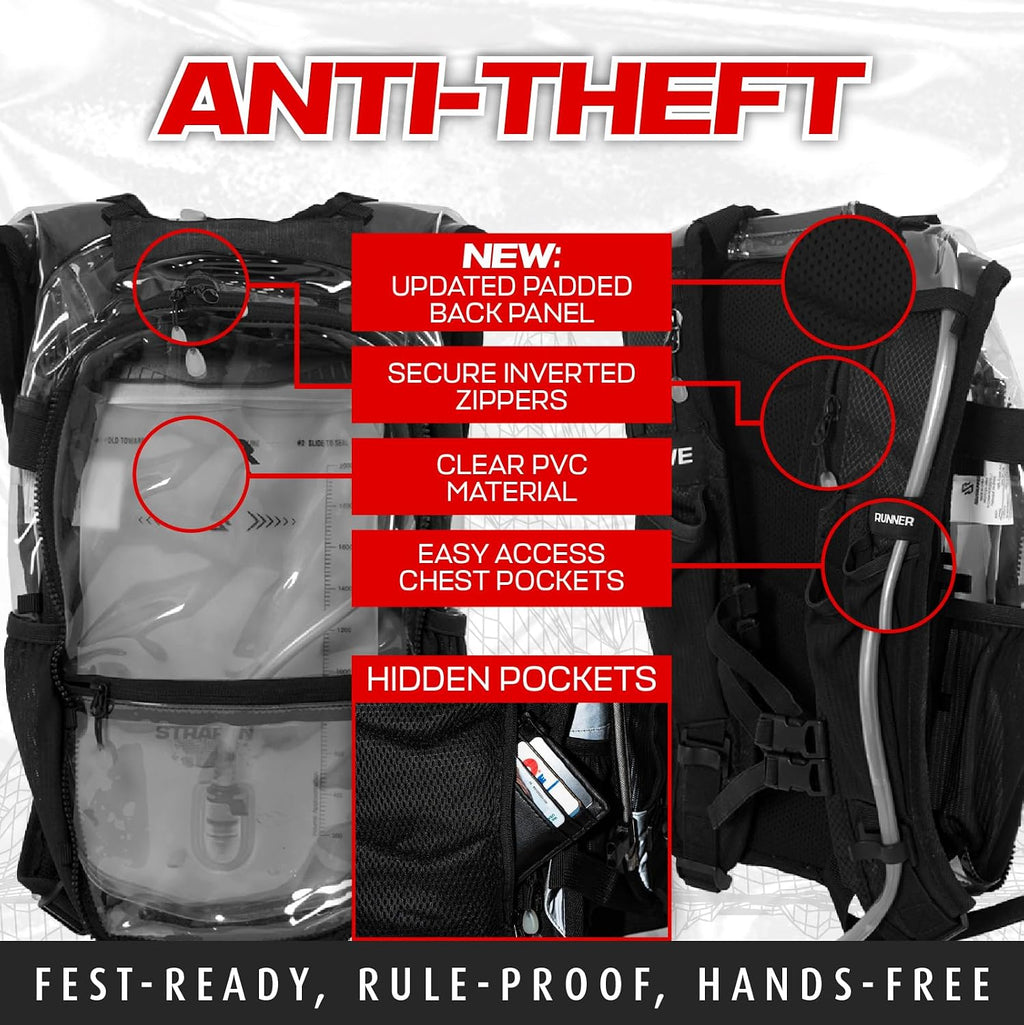 RAVERUNNER Mochila de hidratación antirrobo | Mochila rave aprobada por festivales para asistentes a conciertos, mochila de agua para festivales sin fugas para EDC, paquete de hidratación rave