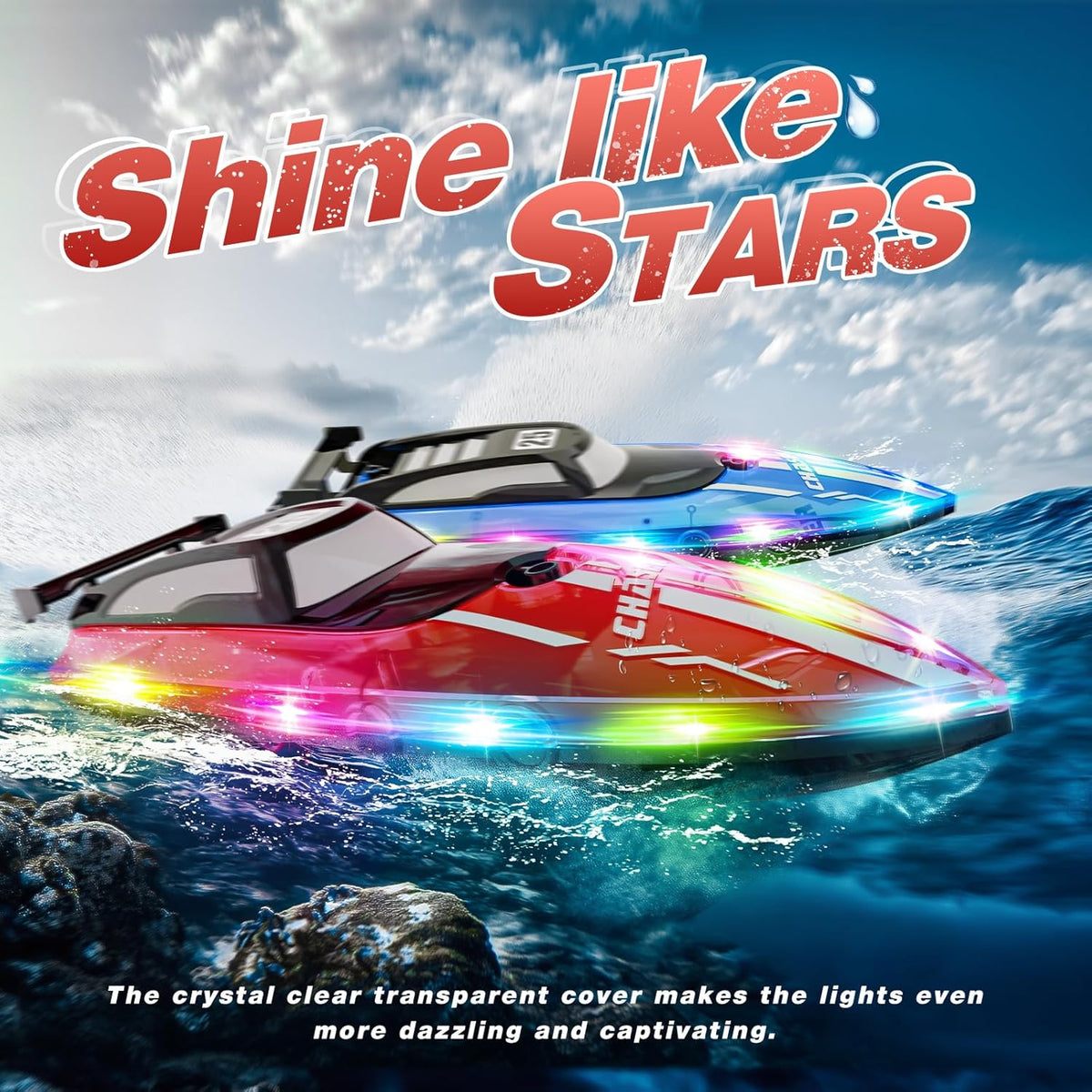 JOI MEW Barco RC para Niños con Luces LED, Barcos de Carreras de Co...