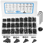 Surtido de tornillos métricos M2 M3 M4 M5 de 1760 piezas, kit de pernos de cabeza cilíndrica con hexágono interior y tuercas de acero de aleación grado 12.9, chapado en zinc negro y juego de