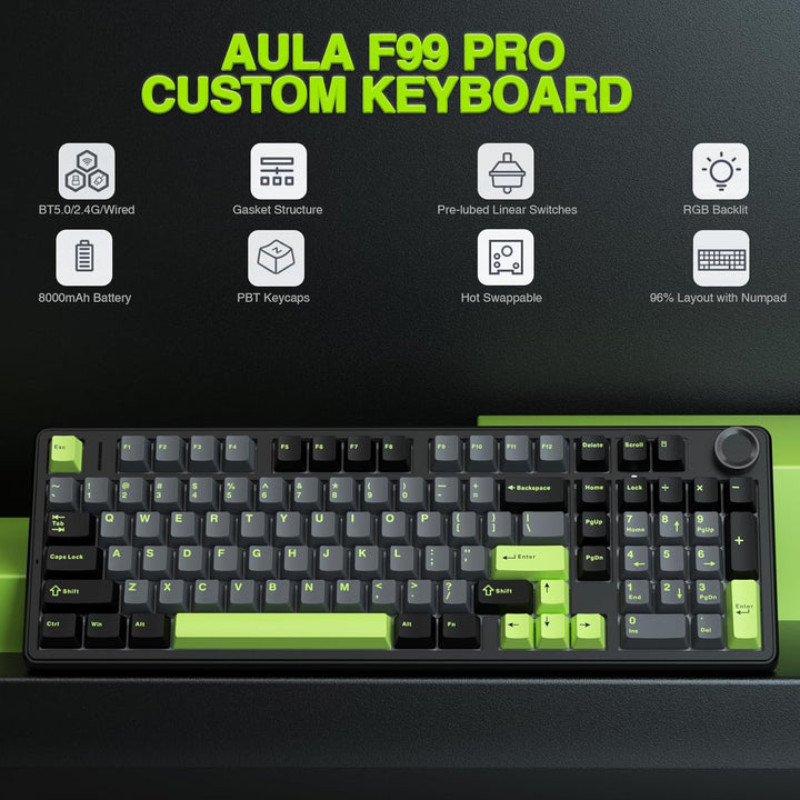 AULA F99 Pro Teclado Mecánico Inalámbrico con Perilla, Sonido Cremo...