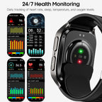 Smart Watch para Hombres y Mujeres con Puño con Airbag, Monitor de Frecuencia Cardíaca 24/7, Presión Arterial, Seguimiento del Sueño, Oxígeno en la Sangre, Pantalla AMOLED de 2.06" (Answer/Make), Batería de 530mAh, Rastreador de Fitness