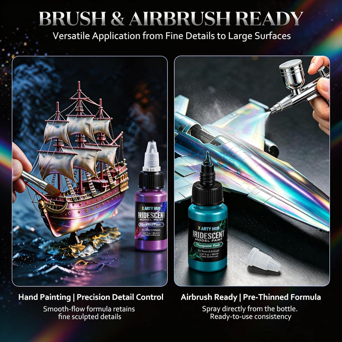 Juego de pintura modelo iridiscente, 18 colores, 2 imprimaciones