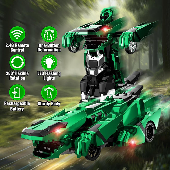 Kroyedfuw Coches de control remoto de dinosaurio, robot transformad...