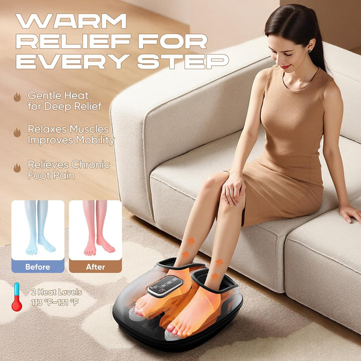 Masajeador de pies con compresión de calor, vibración y rodadura, a...