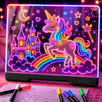 Geokay 16" Rechargeable LED Drawing Board, 9-Color Light Modes, Neon Art Dry Erase Light Up Doodle Glow Pad con Built-en Stand, Sketching Gift Toy para Kids/Girls/Teens, 7 Markers & Tracing Book