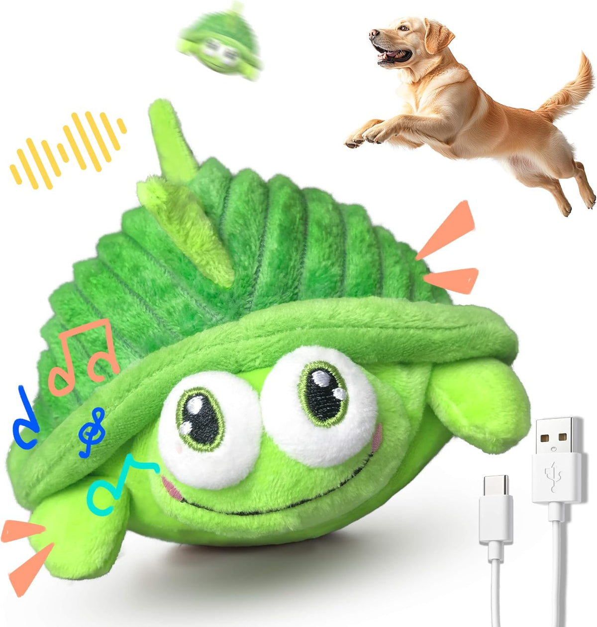 Juguetes interactivos móviles para perros – Juguete de peluche para morder con pelota rebotona, música y grabación | Juguetes recargables de auto-reproducción para perros pequeños, medianos y