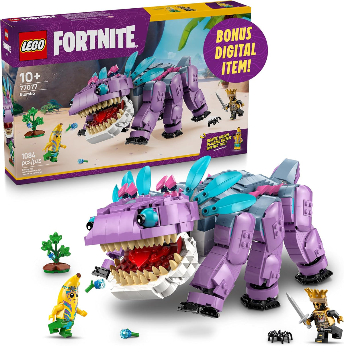 LEGO Fortnite Klombo Kids Toy - Figura de acción Fortnite con minifiguras Peely y Oro - Juguete de construcción y juego de rol para niñas y niños de 10 años en adelante - Idea de regalo para