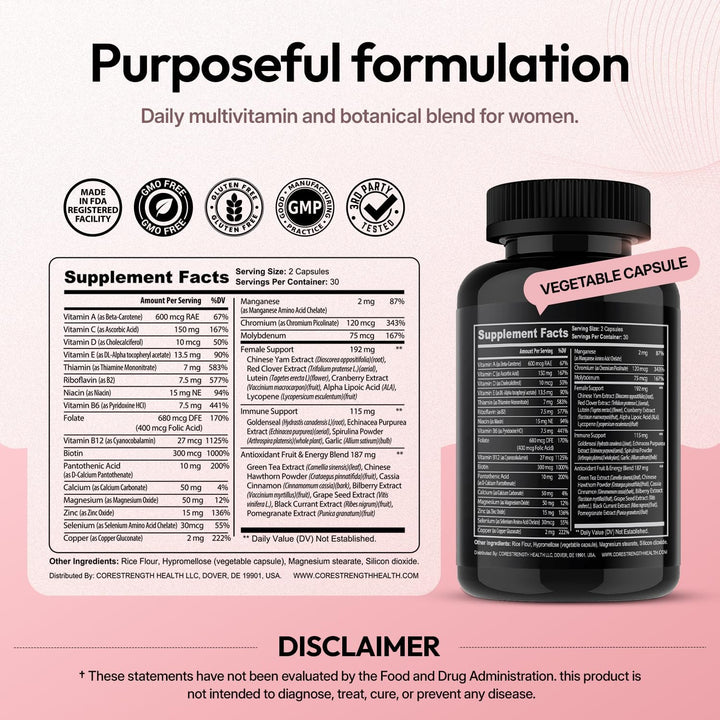Multivitamínico diario para mujer, complejo B de alta potencia, vit...