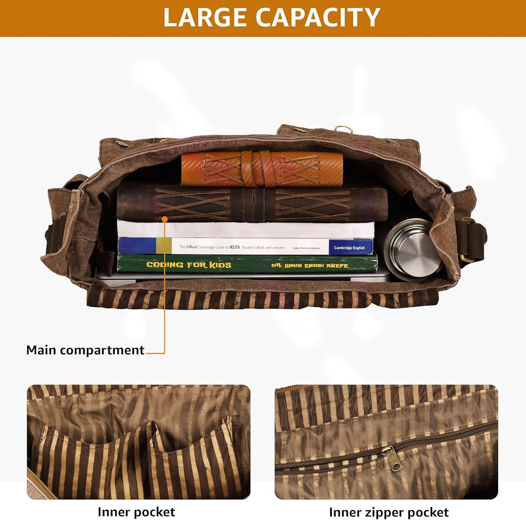 Bolsa bandolera de hombro de lona LEATHER VILLAGE para hombres y mujeres – Elegante bandolera estilo mochila para oficina, viajes y uso diario