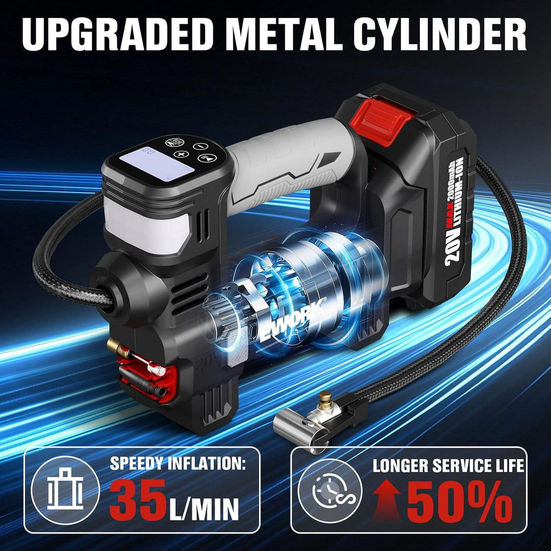 EWORK Inflador de neumáticos de 20 V, compresor de aire portátil, b...