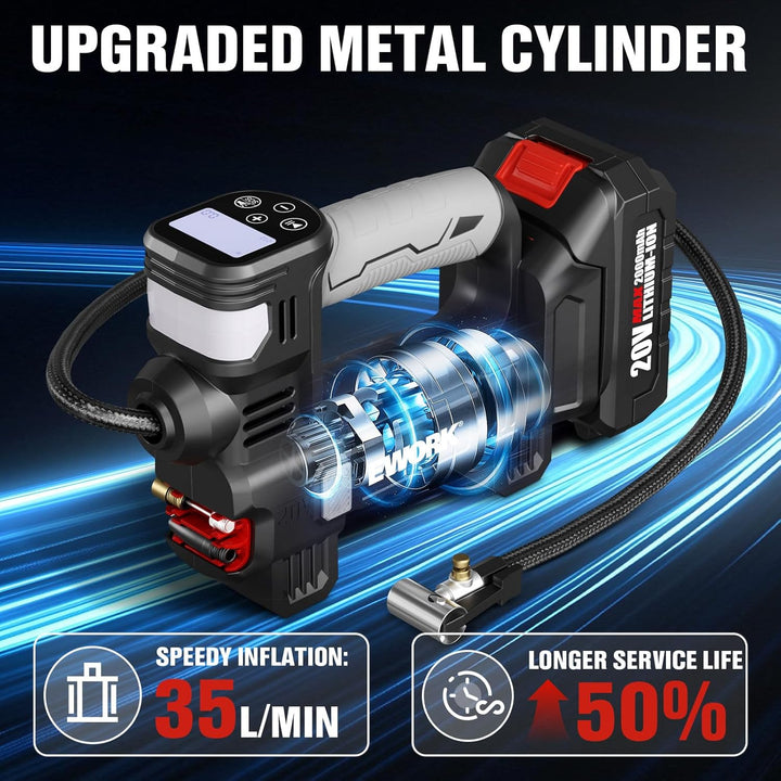 EWORK Inflador de neumáticos de 20 V, compresor de aire portátil, b...