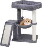 YOUPET - Árbol para gatos con poste rascador para gatos de interior, torre para gatos con tabla de rascar y bolas de juguete divertidas, torre de árbol para gatos con hamaca acogedora, gris