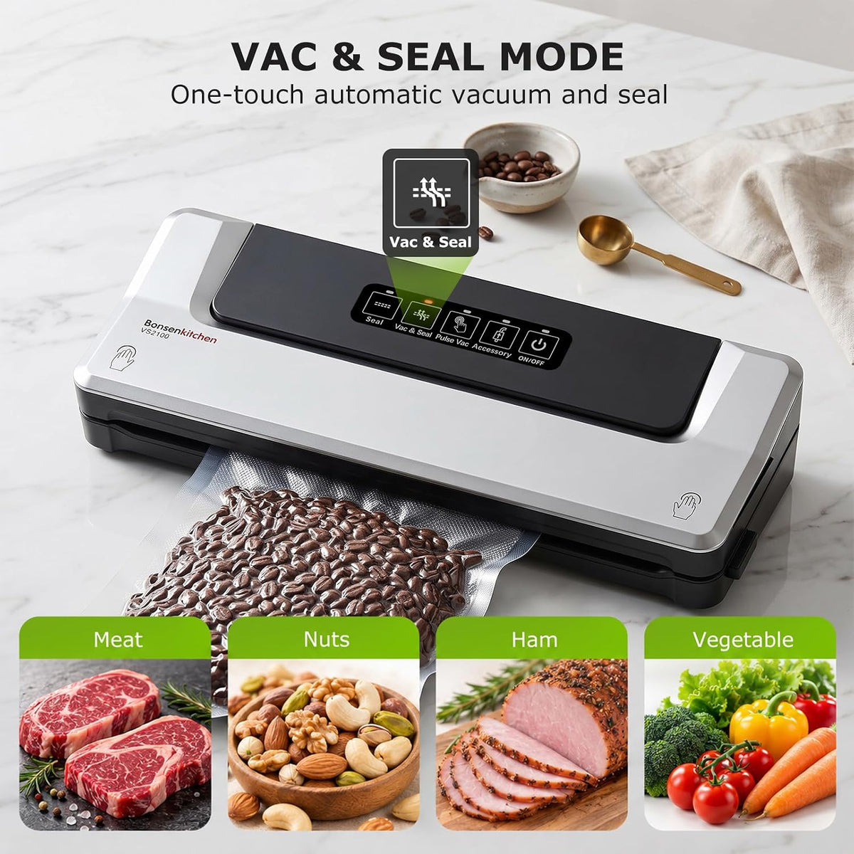 Bonsenkitchen Máquina selladora al vacío, múltiples modos