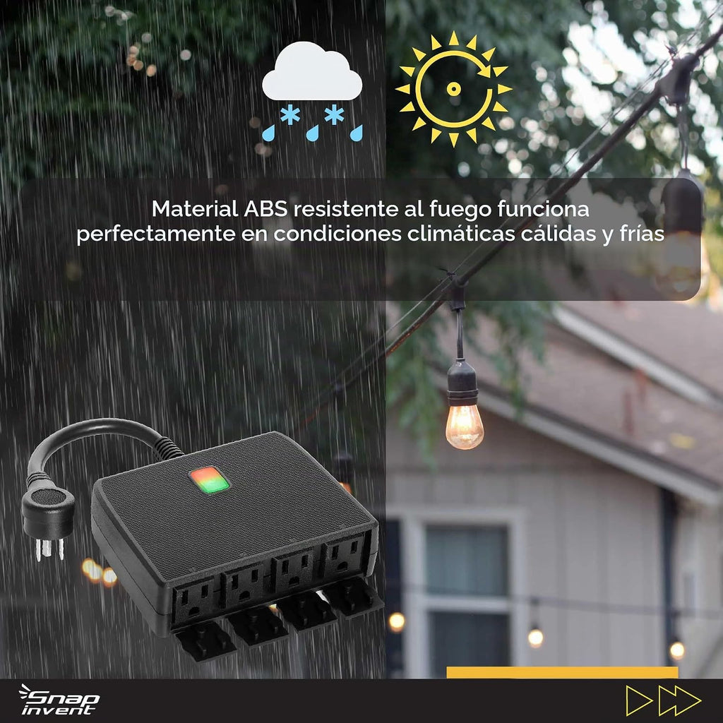 Regleta de Alimentación Inteligente para Exteriores de Servicio Pesado, Enchufe WiFi con Toma Resistente al Agua, Cable de Extensión de Alimentación Eléctrica, Interruptor de Salida y Temporizador