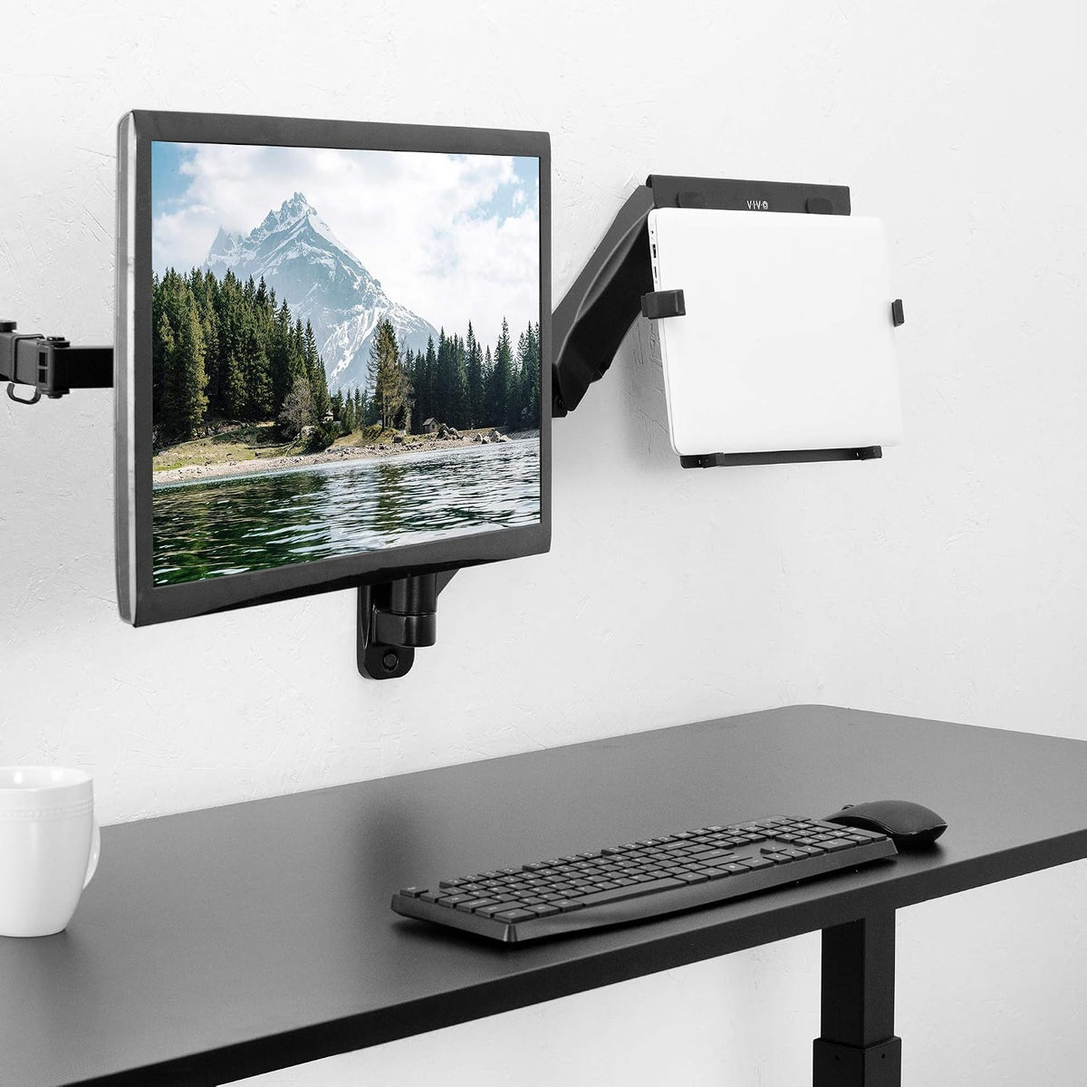VIVO Soporte de pared para laptop con brazo neumático extensible aj...
