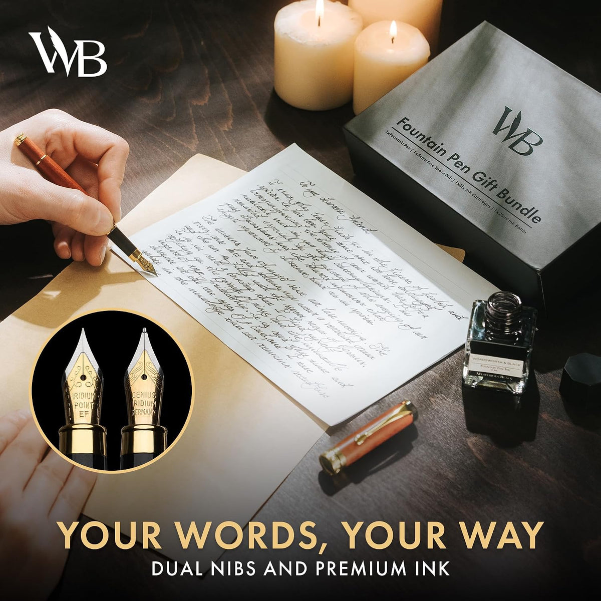 Wordsworth & Black Juego de pluma estilográfica de madera de bambú