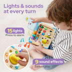 Tablero de actividades con 15 luces LED Montessori - Juguete educativo de aprendizaje Montessori con 9 sonidos, 5 interruptores y enchufes, juguetes de viaje, tabla de actividades sensoriales para 18 meses, regalo de cumpleaños para niños y niñas de 3