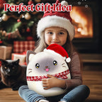 Athionsu - Almohada de felpa de gato de Navidad de 14 pulgadas con sombrero de Papá Noel, animal de peluche suave y tierno para decoración de Navidad y regalos, adorable almohada blanda para niños