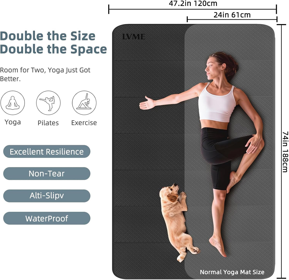 Foldable Yoga Mat 74"x47.2"x 0.4" – Large Yoga Mat